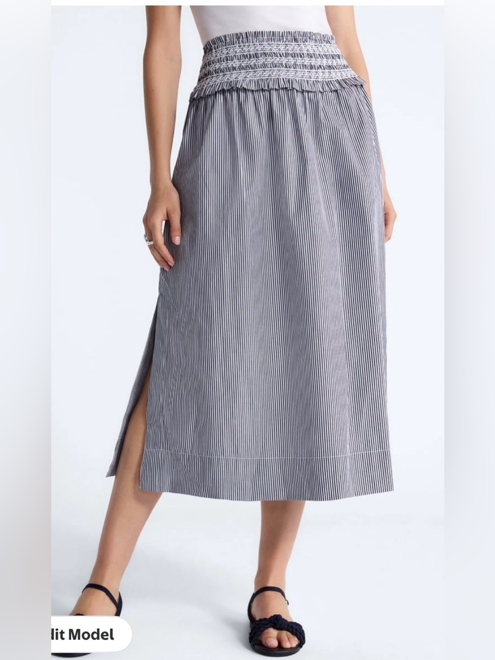 Free Assembly Navy & White Micro Striped Maxi Cotton Skirt NWT Sz L